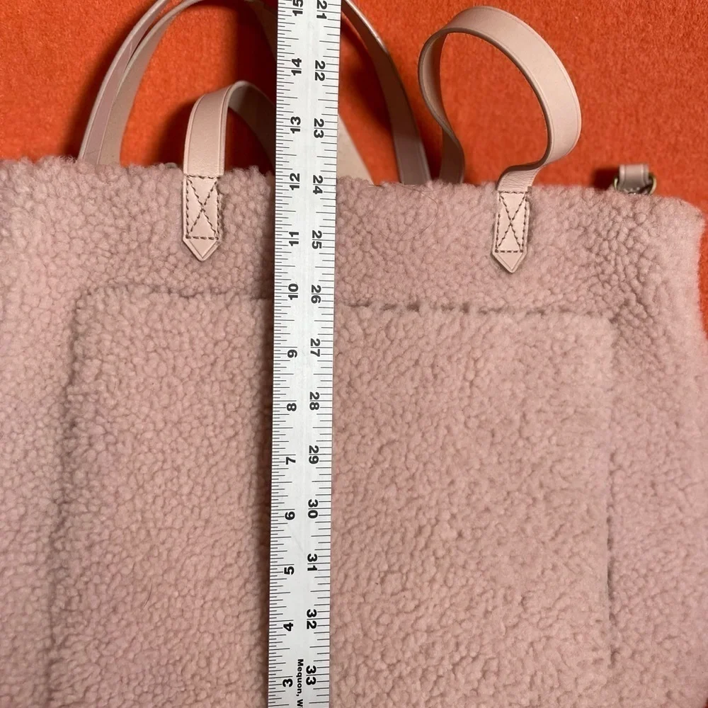 Madewell Transport M Shearling Leather Tote Pink Teddy Womens Zip Crossbody